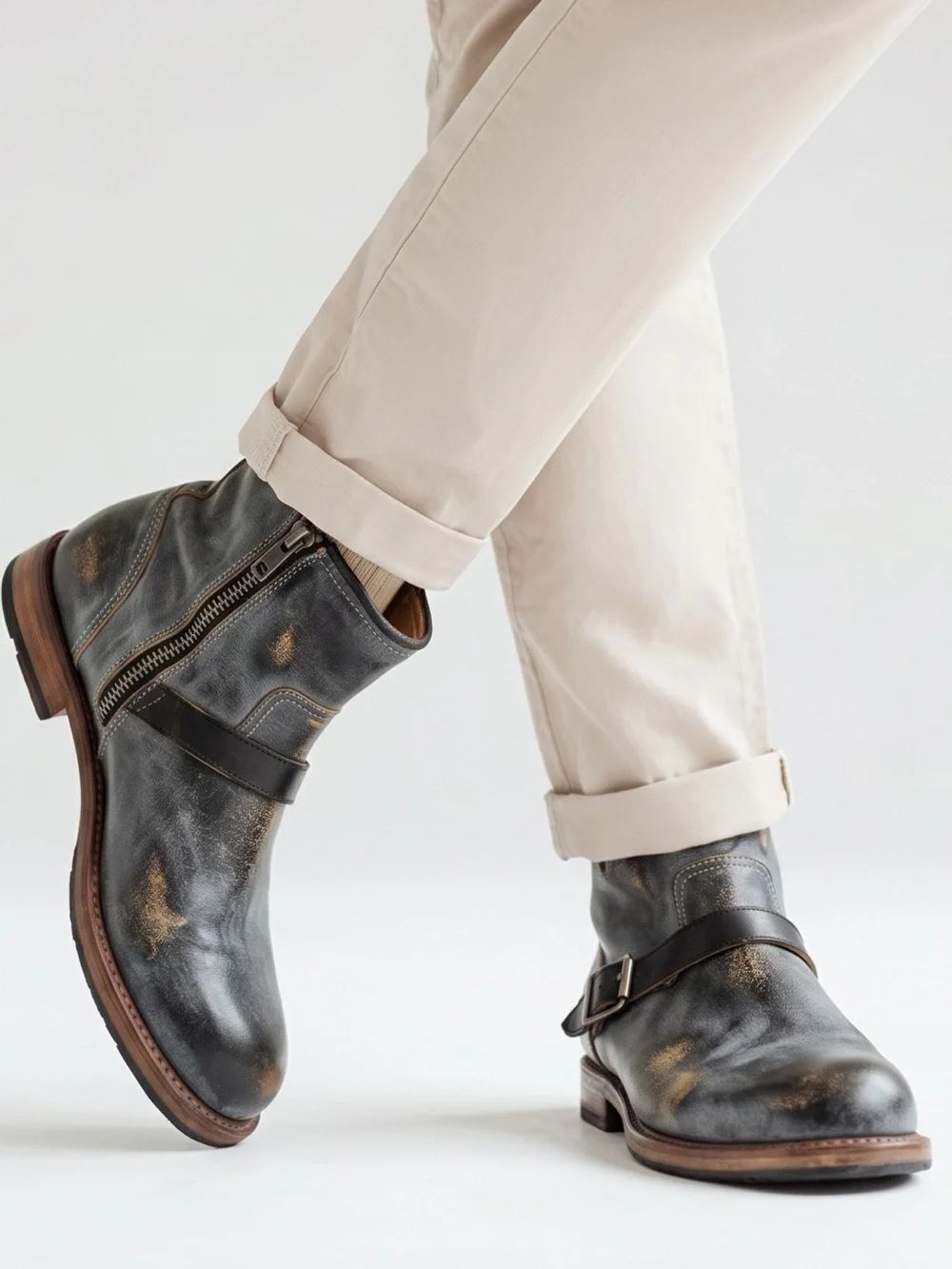 FREEBIRD | Railroad Distressed Leather Harness Biker Boots Black Gray Men’s 11